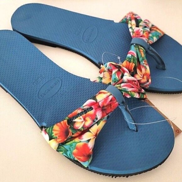 NEW WOMENS HAVAIANAS ST. TROPEZ STEEL BLUE FLIP FLOPS size 11/12 - Picture 3 of 11